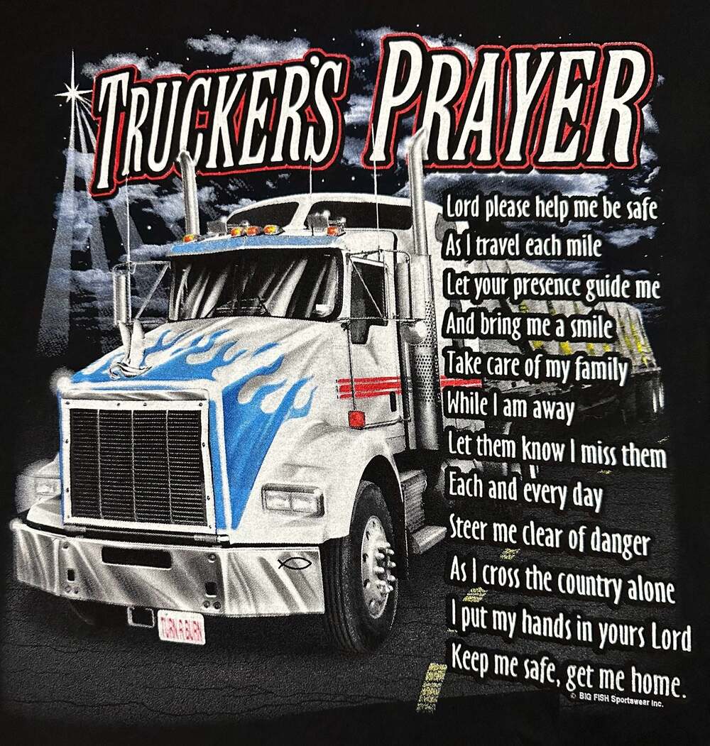 Big Fish Sportswear 'Trucker's Prayer' Graphic Black T-Shirt, Size Large